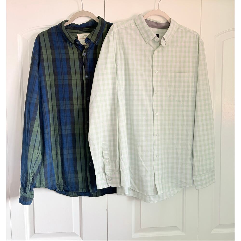 Men’s XL Button Down Shirt Bundle Weatherproof Vintage & George Plaid Check - Picture 1 of 14